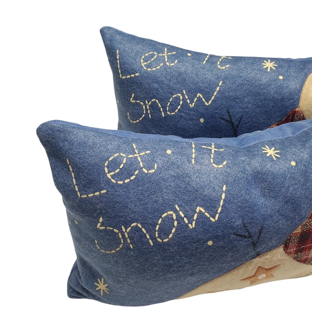 NEW Homemade Festive Snowman Throw Pillow Set - Blue and Cream